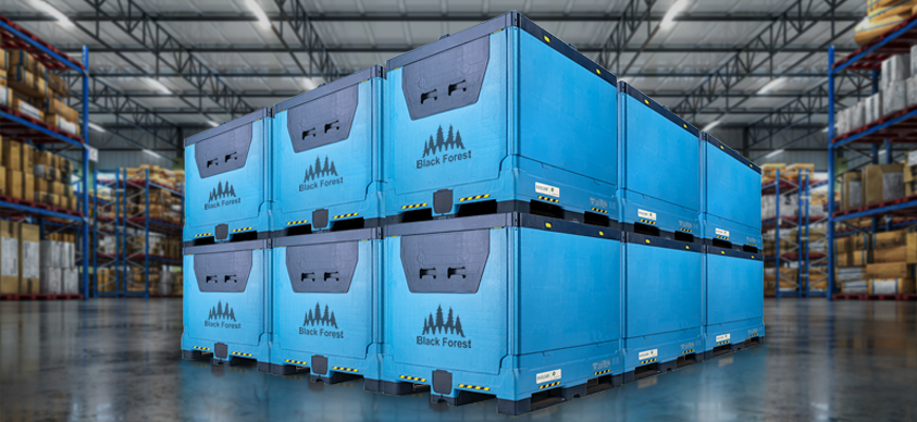 A 3x3, double layer stack of empty bins